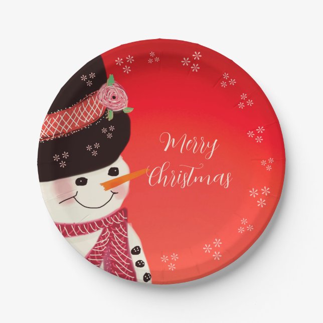 Prato De Papel Whimsy Snowman Art Round (Frente)