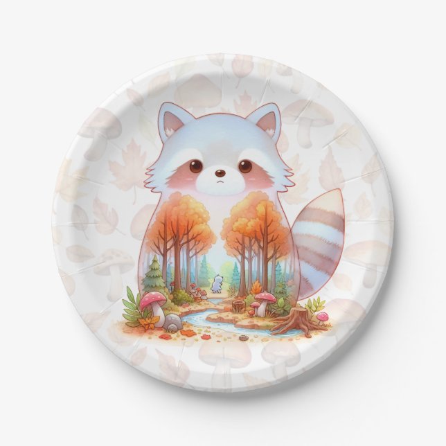 Prato De Papel Whimsy Wilderness Critters - Raccoon - (Frente)
