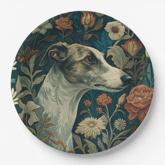 Prato De Papel Whippet Brindle and White William Morris Style