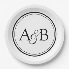 Prato De Papel White and Black Monogram and Ampersand Couple's