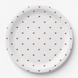 Prato De Papel White and Red Hearts Pattern Valentine's Day
