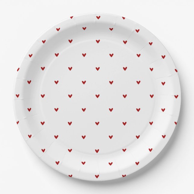 Prato De Papel White and Red Hearts Pattern Valentine's Day (Frente)