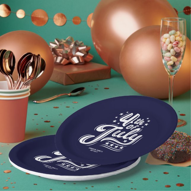 Prato De Papel White &Blue independence Day BBQ Party (Múltiplo)