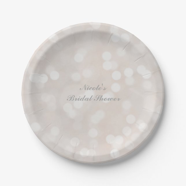 Prato De Papel White Bokeh Modern Glamor Chic Party Plates (Frente)