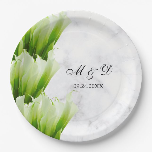 Prato De Papel White Calla Lily Florals - Placa de Casamento (Frente)