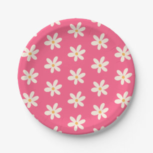 Prato De Papel White Daisiers on Hot Pink Retro y2k Preppy Floral