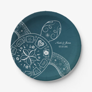 Prato De Papel White de Tartaruga do Mar Havaí no Casamento de Te