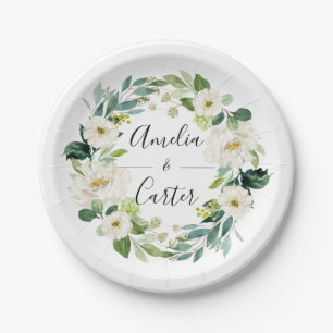 Prato De Papel White Floral Wreath Wedket Paper Plate