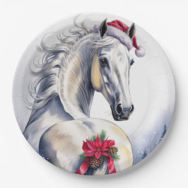 Prato De Papel White Horse Christmas Paper Plate