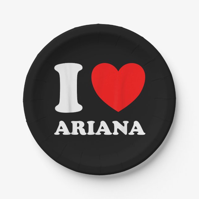 Prato De Papel White Negro I Love Ariana (Frente)