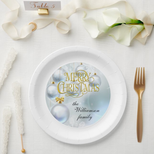 Prato De Papel White Ornaments Merry Christmas - Personalize (Casamento)