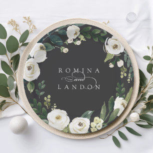 Prato De Papel White Peony Casamento Floral Personalizado