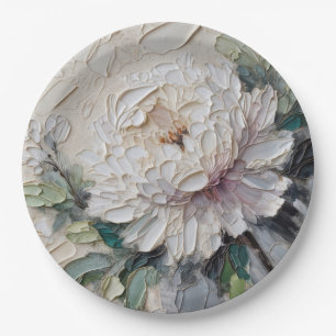 Prato De Papel White Peony Impasto Art
