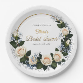 Prato De Papel White Roses & Blue Baby’s Breath Celebrate