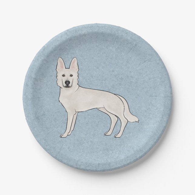 Prato De Papel White Shepherd White GSD Cartoon Dog Blue (Frente)