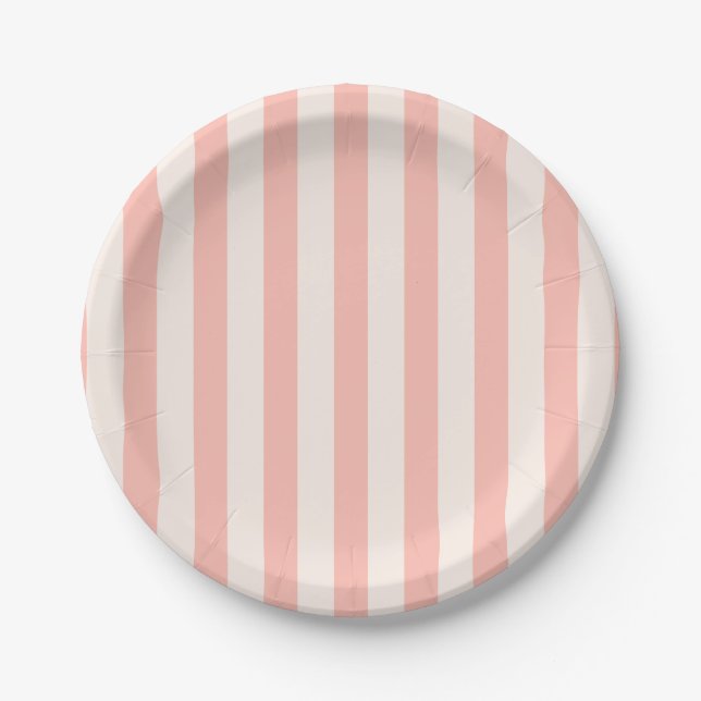 Prato De Papel White Stripes on Pastel Pink Modern Minimalist  (Frente)