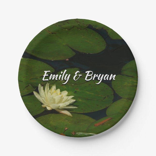 Prato De Papel White Waterlily I Peaceful Floral Fotografia (Frente)