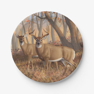 Prato De Papel Whitetail Deer Buck & Doe Autumn Mapods
