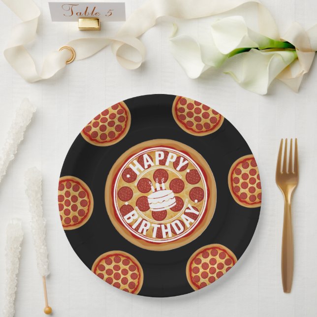 Prato De Papel Whole Pizza Happy Birthday Party Design (Casamento)