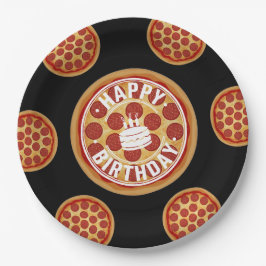 Prato De Papel Whole Pizza Happy Birthday Party Design