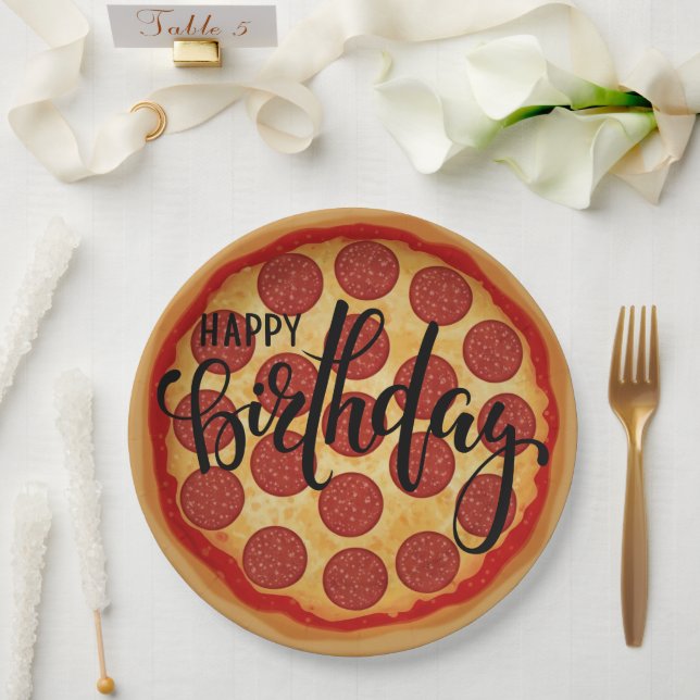 Prato De Papel Whole Pizza Happy Birthday Party Design (Casamento)