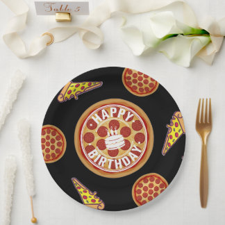 Prato De Papel Whole Pizza Happy Birthday Party Design