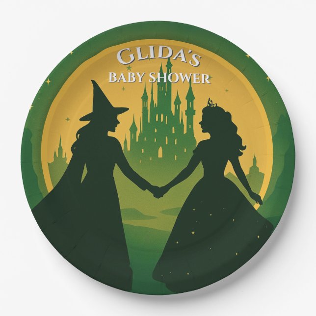 Prato De Papel Wicked Baby Shower Plates | Glinda & Elphaba Party (Frente)