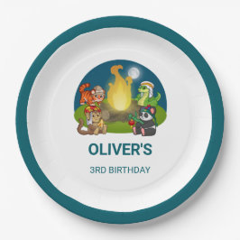 Prato De Papel Wild Animals Jungle Night Camping Birthday Party