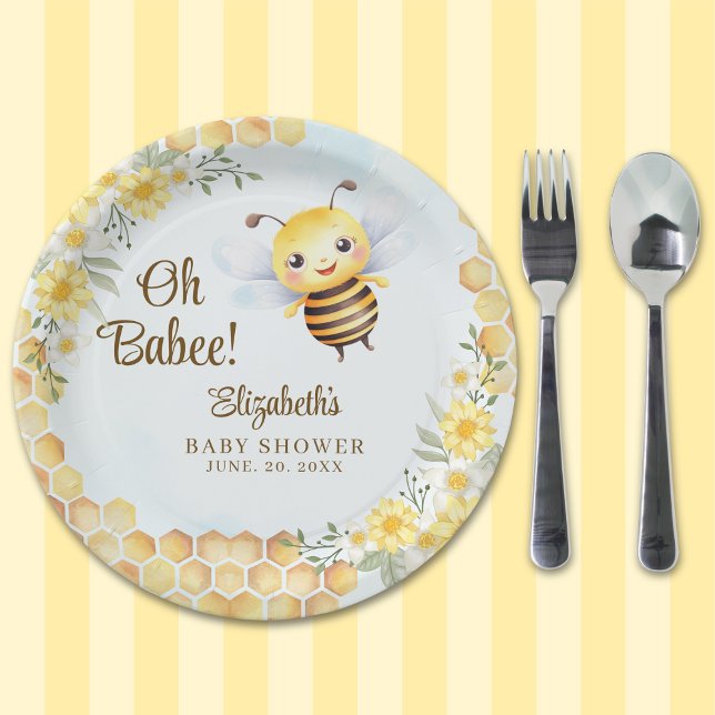 Prato De Papel Wild Bee Baby shower Gender Neutral (Criador carregado)