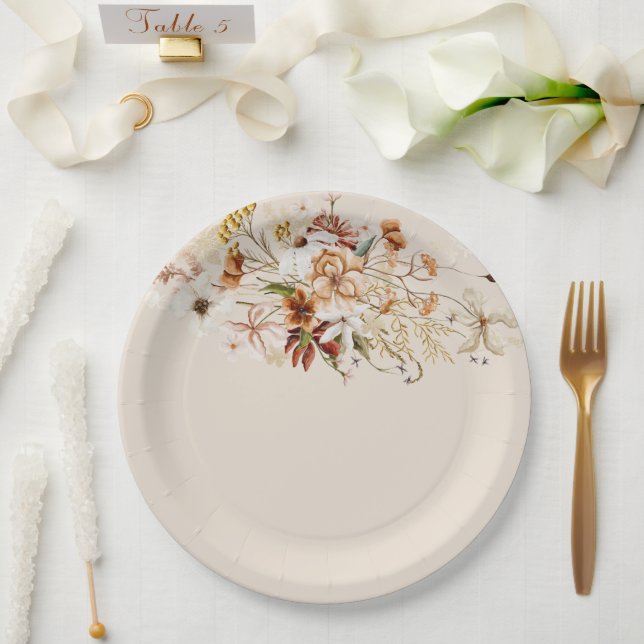 Prato De Papel Wild Bloom Floral Buquê Watercolor (Casamento)