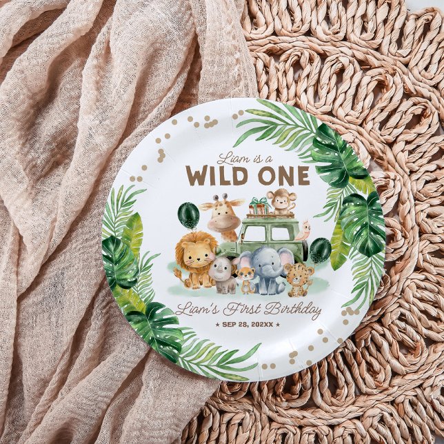 Prato De Papel Wild One 1st Birthday Safari Animals (Criador carregado)