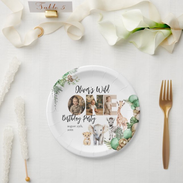 Prato De Papel Wild One Birthday Safari Foto Animal (Casamento)
