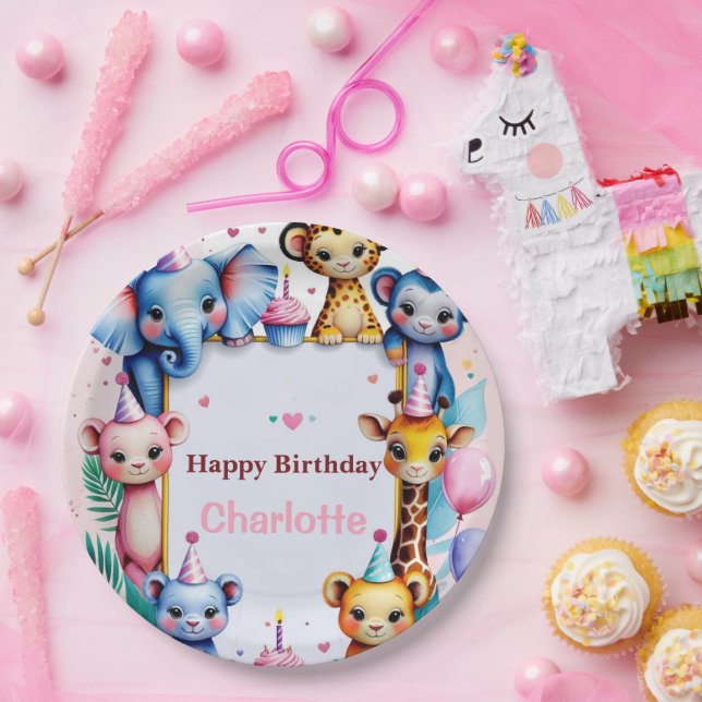 Prato De Papel Wild One Cute Animals Balloon girls Birthday (Festa)