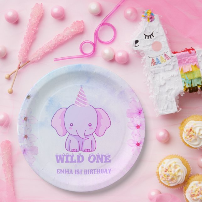 Prato De Papel Wild One Cute Elephant 1st Birthday  (Festa)