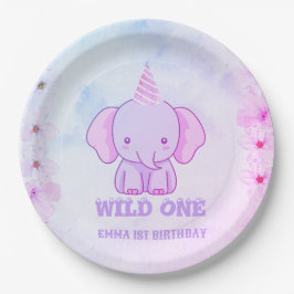 Prato De Papel Wild One Cute Elephant 1st Birthday