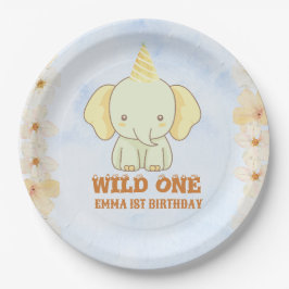 Prato De Papel Wild One Cute Elephant 1st Birthday