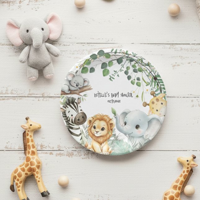 Prato De Papel Wild One Cute Safari Jungle Animals Baby Shower (Criador carregado)
