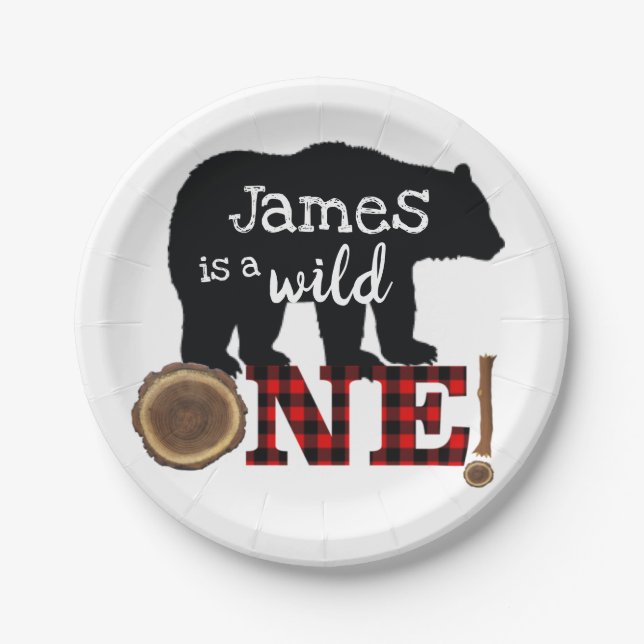 Prato De Papel Wild One Lumberjack Bear Party (Frente)