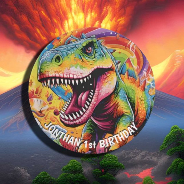 Prato De Papel Wild One Rainbow Dinossaur (Fun Wild One Rainbow Dinosaur Paper Plates for Your Party!)
