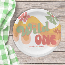 Prato De Papel Wild One Retro Rainbow Daisy 1st Birthday