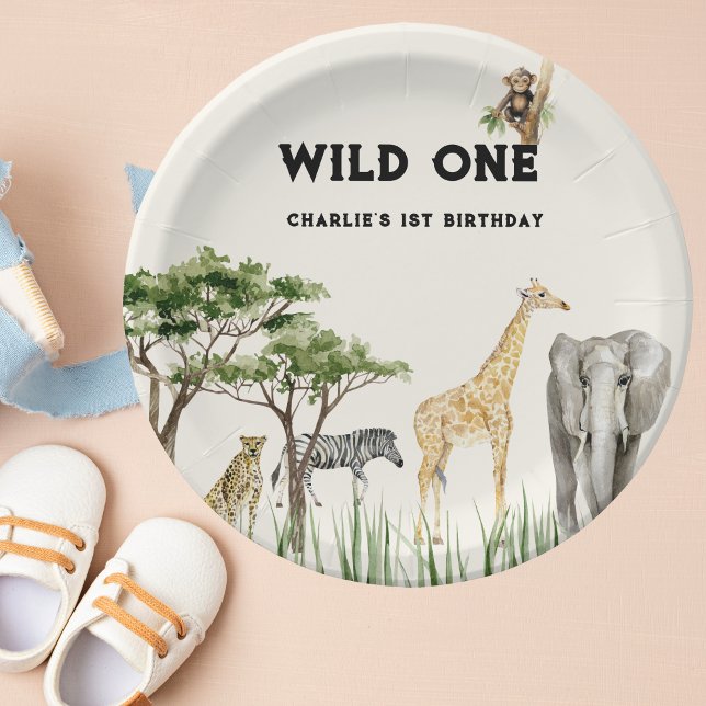 Prato De Papel Wild One Safari Animal Birthday Party (Wild One Paper Plate)