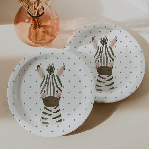 Prato De Papel Wild One Safari de Meninos Zebra Bolinhas