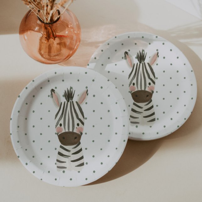 Prato De Papel Wild One Safari de Meninos Zebra Bolinhas (Criador carregado)