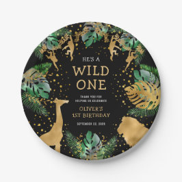 Prato De Papel Wild One Safari Party Green Black