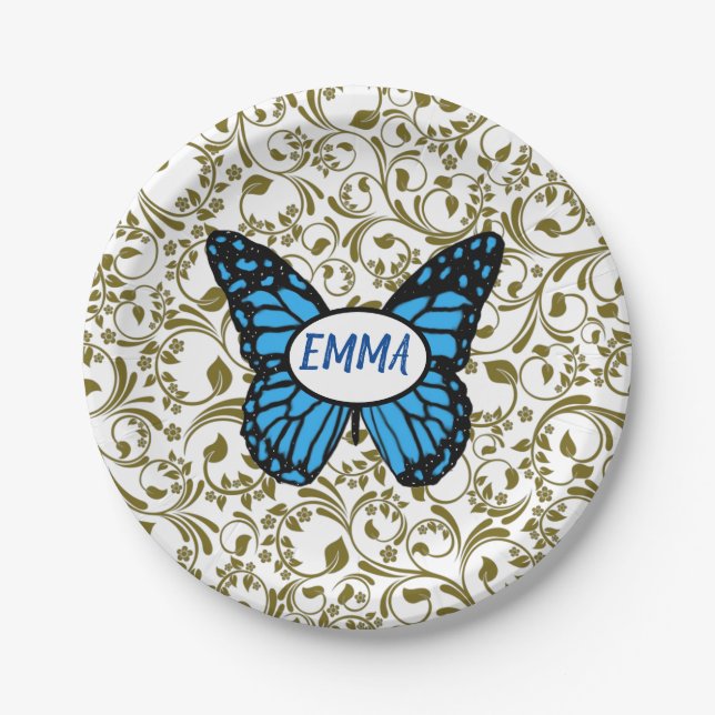 Prato De Papel Wild Romantic Field Blue butterflies (Frente)