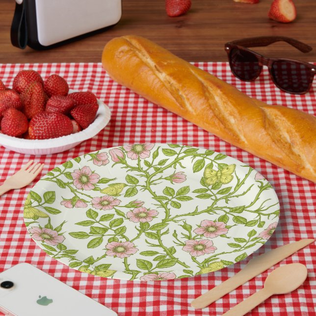 Prato De Papel Wild roses and butterflies /pink/pale green/yellow (Piquenique)