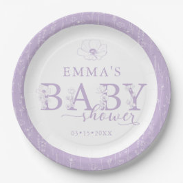 Prato De Papel Wildflower Baby Shower | Lavender Floral Plate