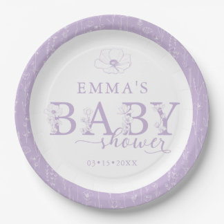Prato De Papel Wildflower Baby Shower | Lavender Floral Plate