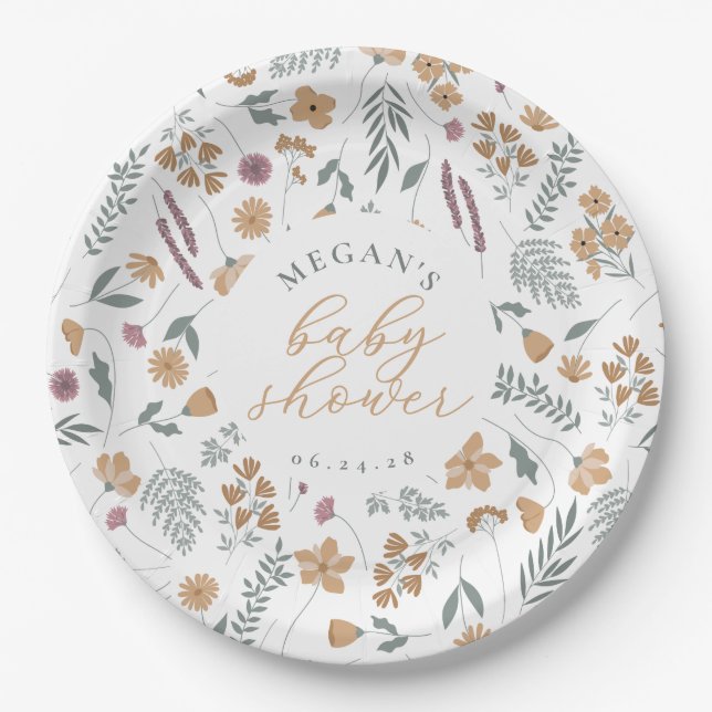 Prato De Papel Wildflower Baby Shower Paper Plates - Orange (Frente)
