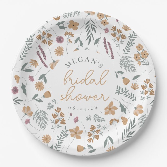 Prato De Papel Wildflower Bridal Shower Paper Plates - Orange (Frente)